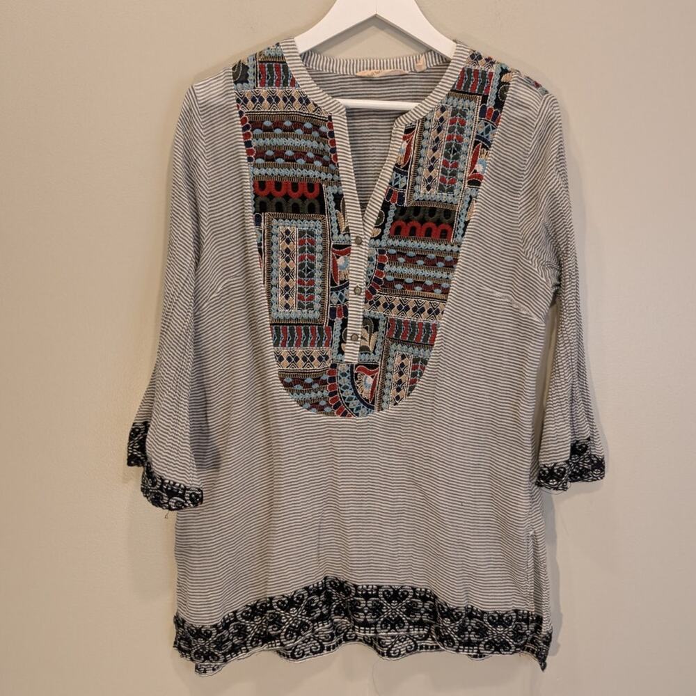 Soft Surroundings BlouseTunic Embroidery Eclectic Lagenlook CottageCore - Size M